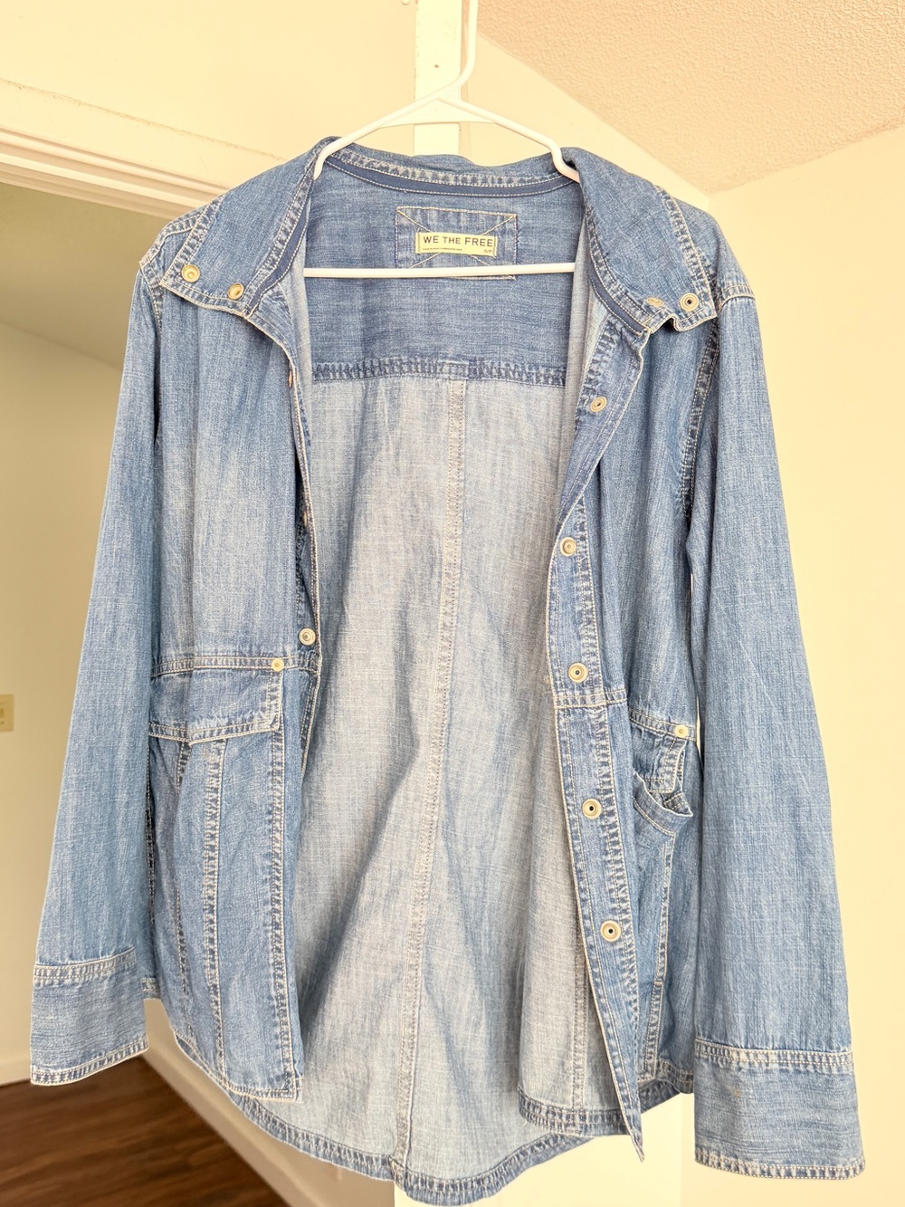 We The Free Faded Blue Denim Hooded Jacket